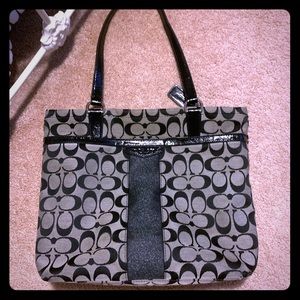 Signature Black Logo Coach Tote